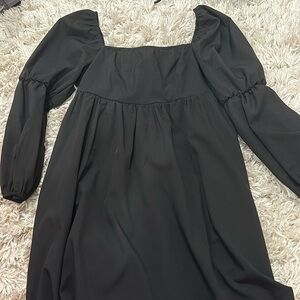 Puffy long sleeve black mini dress